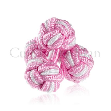 Strawberry & Cream Pink White Silk Knot Cuff Links