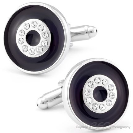 Stunning Circular Cz Diamond Black Cuff Links