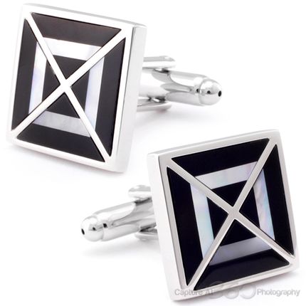 Stunning Crosscut Onyx And Mother Of Pearl Black Cufflinks