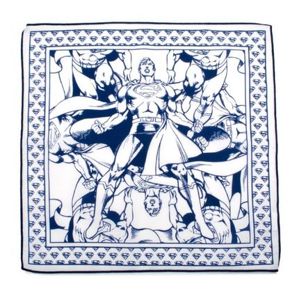 Superman Cotton Pocket Square with Navy Trim