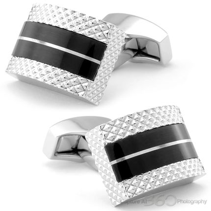 Tateossian Black Etched D-Shape Cufflinks