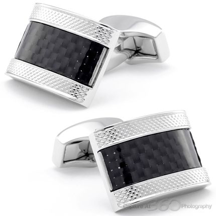 Tateossian Carbon Fibre D-Shape Black Cufflinks