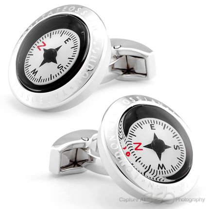 Tateossian Compass Rhodium Cufflinks