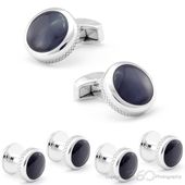 Tateossian Cushion Round Black Stud Set