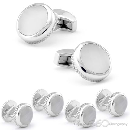 Tateossian Cushion Round White Stud Set