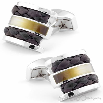 Tateossian Leather D-shaped Cufflinks