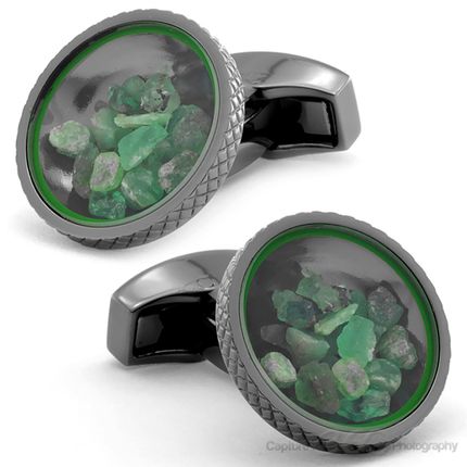 Tateossian Rock & Rough Gunmetal Emerald Cufflinks