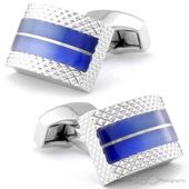 Tateossian Rt Etched Blue Etched D-Shape Cufflinks
