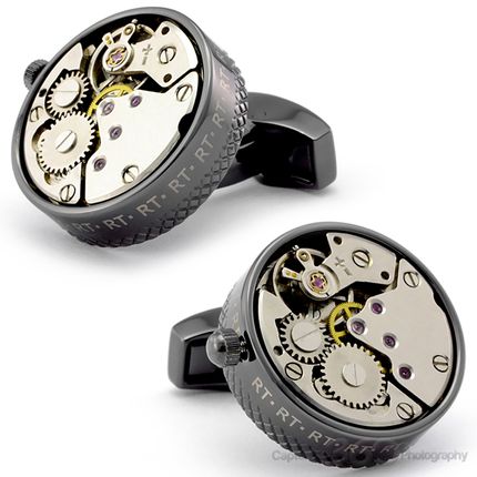 Tateossian Skeleton Movement Gun Metal Cufflinks