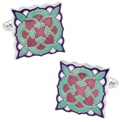 Teal and Purple Deco Bloom Cufflinks