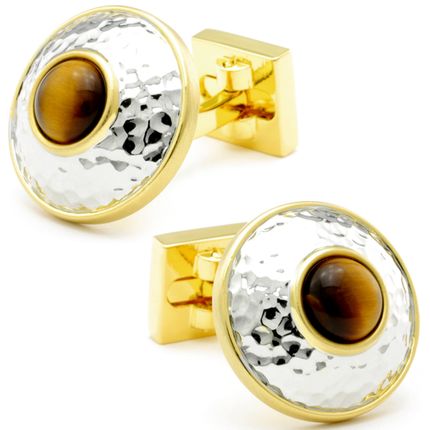 Tiger Eye with Hammered Silver Cufflinks