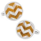 Tiger's Eye and Mother of Pearl Round Chevron Cufflinks
