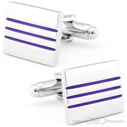 Traditional Rectangular Plum Striped Cufflinks