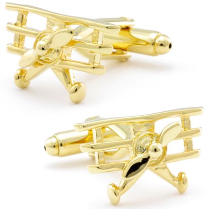 Tri-Winged Golden Airplane Cufflinks