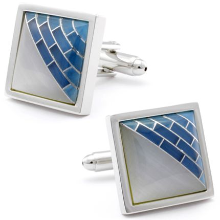 Turquoise Bricks White Cats Eye Cufflinks