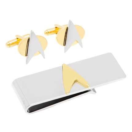 Two-Tone Delta Shield Cufflinks and Money Clip Gift Set