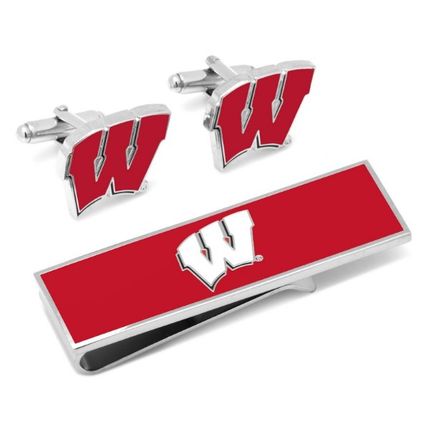 U of Wisconsin Badgers Cufflinks and Money Clip Gift Set