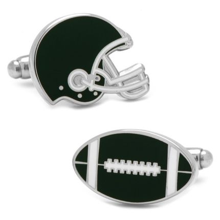Varsity Football Green and White Cufflinks