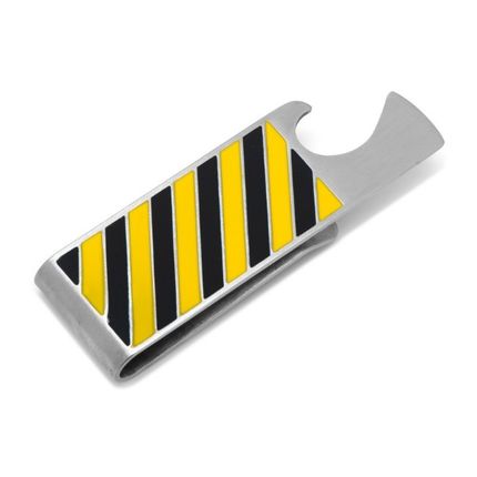 Varsity Stripes Blue and Yellow Bottle Opener Money Clip