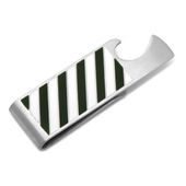 Varsity Stripes Green and White Bottle Opener Money Clip