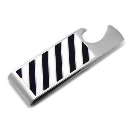 Varsity Stripes Navy and White Bottle Opener Money Clip