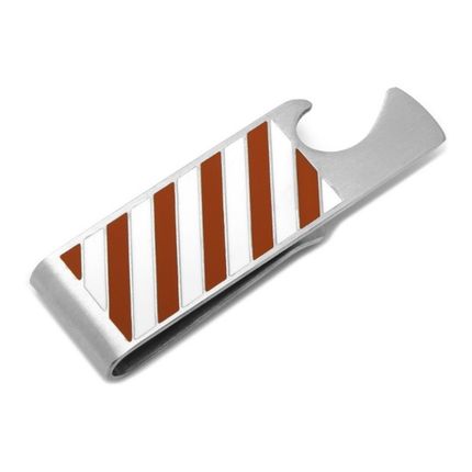 Varsity Stripes Orange and White Bottle Opener Money Clip