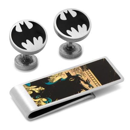 Vintage Silver Batman Cufflinks and Money Clip Gift Set