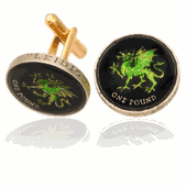 Wales Green Dragon Coin Cuff Links