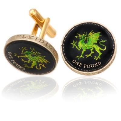 Wales Green Dragon Coin Cuff Links