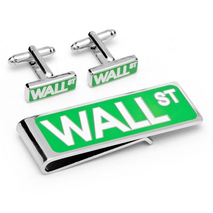Wall Street Cufflinks and Money Clip Gift Set