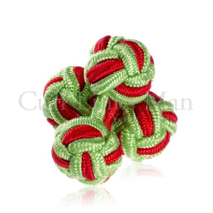 Watermelon Red And Green Silk Knot Cuff Links
