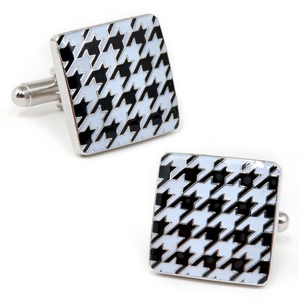 White And Black Enamel Houndstooth Cufflinks