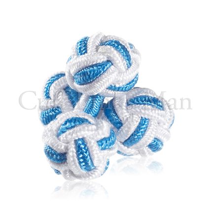 White And Sky Blue Silk Knot Cuff Links