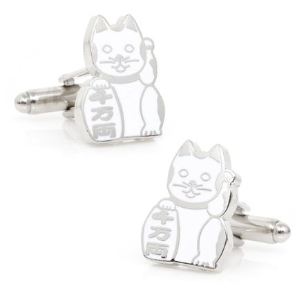 White Lucky Cat Cufflinks