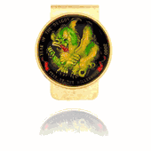Year Of Dragon Medallion W/ Green Dragon Coin Money Clip
