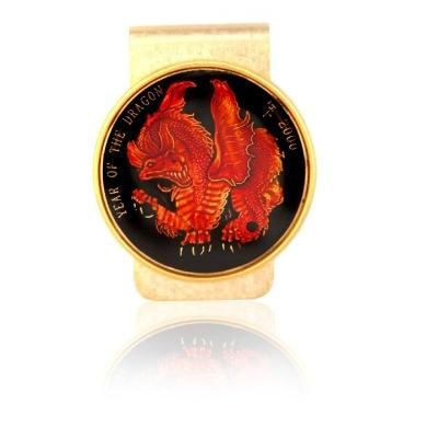 Year Of Dragon Medallion W/ Red Dragon Coin Money Clip