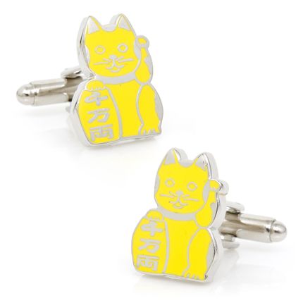 Yellow Lucky Cat Cufflinks