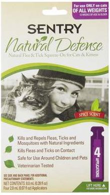 Sentry 4 Count Natural Defense Flea and Tick Squeeze-On for Cats