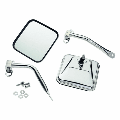 RT30001 Complete Side Mirror Set, Stainless Steel, 87-95 Jeep Wrangler by Crown