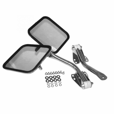 RT30003 Complete Side Mirror Set, Stainless Steel for 55-95 Jeep CJ and Wrangler YJ by Crown