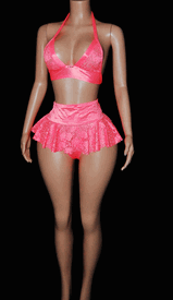 3pc lace ruffle sk set w/g string