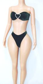 Big rhinestone heart thong set