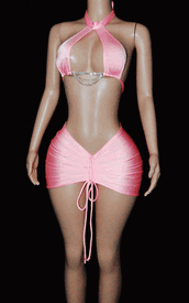 Draw string sk set w/dangle rhinestone connector 