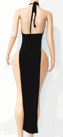 Lace trim high slit gown 