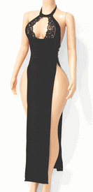 Lace trim high slit gown 