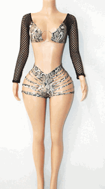 Net sleeves slashed short set w/ring