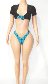 Plaid thong set w/ties