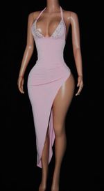 Slanted lace trim gown