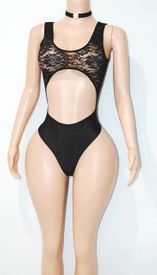 Lace/lycra romper w/choker