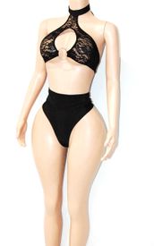 High waist short set w/lace